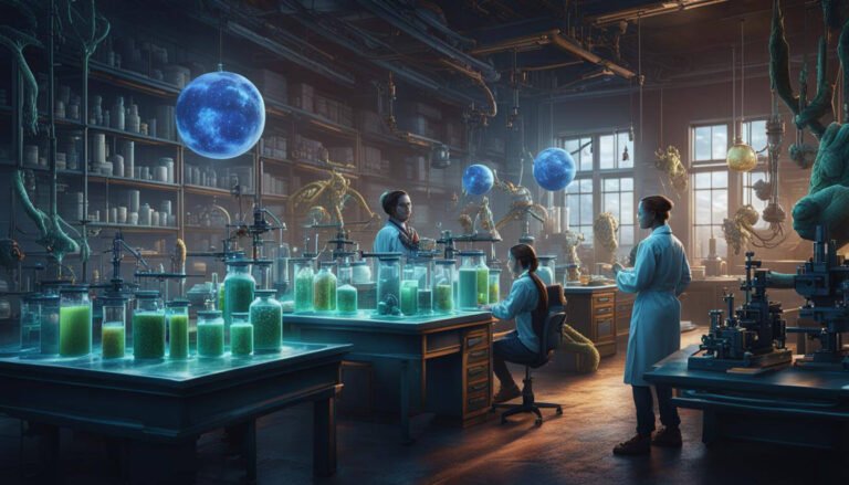 Image of A biology researcher teaching young scientists in a scientific lab 02 by Anna Gioran via NightCafe