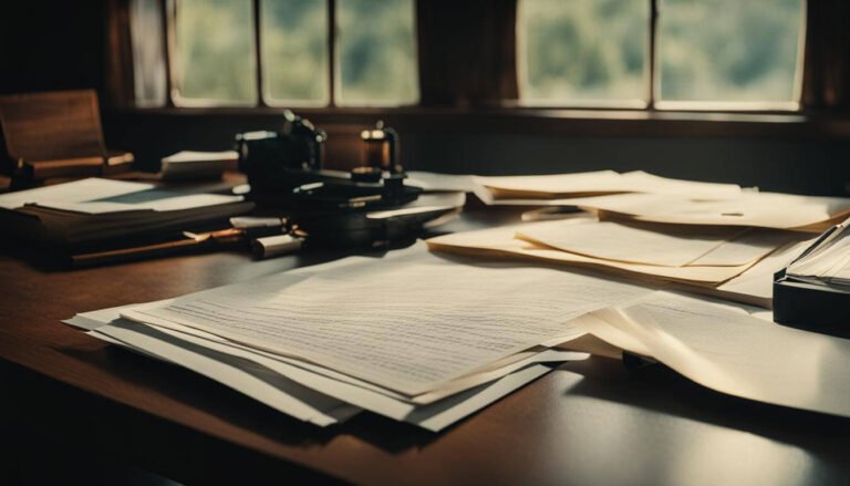 Image of Papers with print text on the desk by the window establishing shot by Anna Gioran via NightCafe